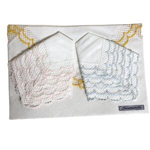 Vintage Crochet Lace Handkerchief Set of 3 Pink Blue Yellow NWOT bv